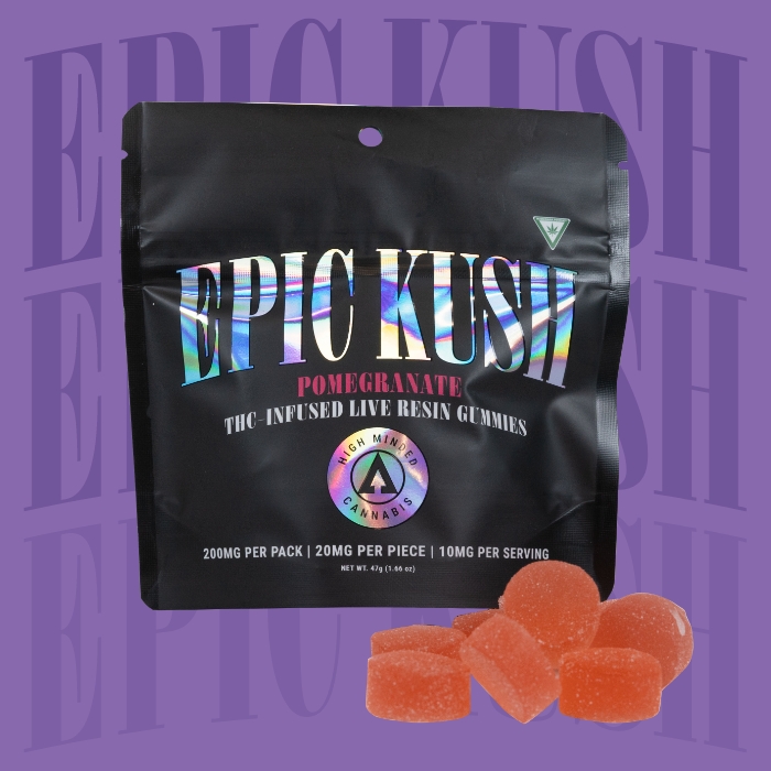 Photograph of Product: High Minded - Gummies - 200mg Live Resin - Epic Kush