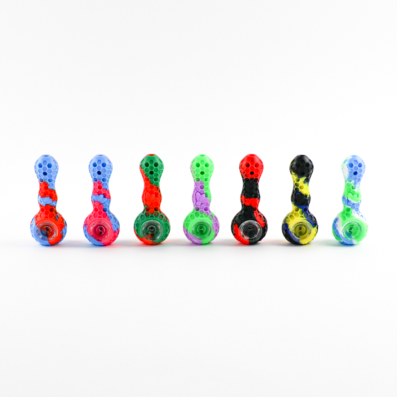 Photograph of product: No Brand - 4.25" Honeycomb Hand Pipe w Glass Bowl & Dabber I Assorted Colors