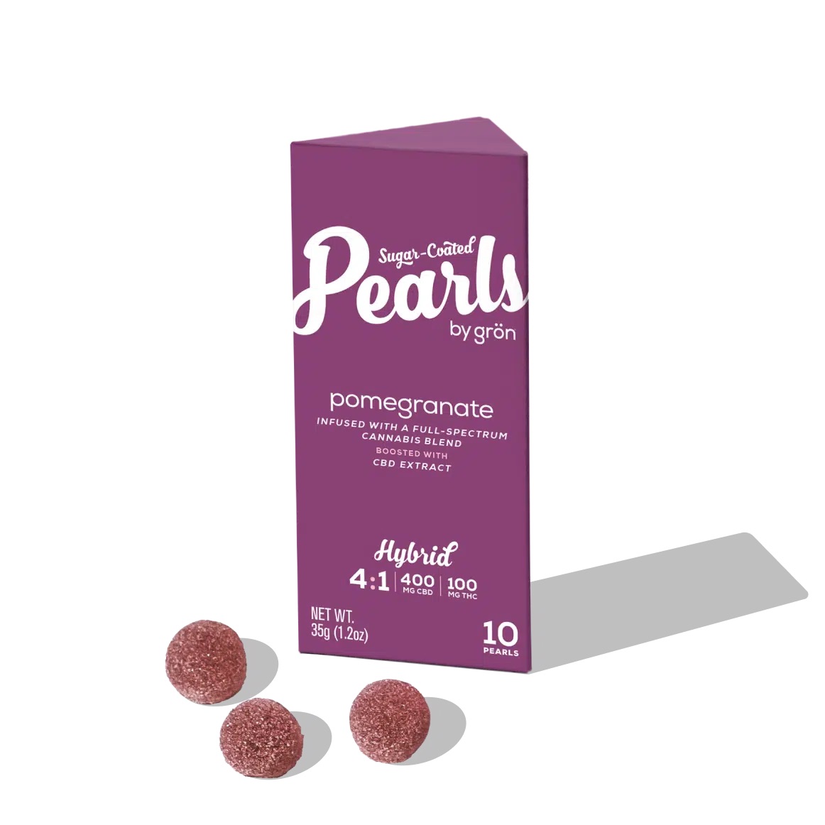 Photograph of product: Grn | Pearls | Pomegranate | 4 CBD : 1 TH-oui | 10pk/100mg