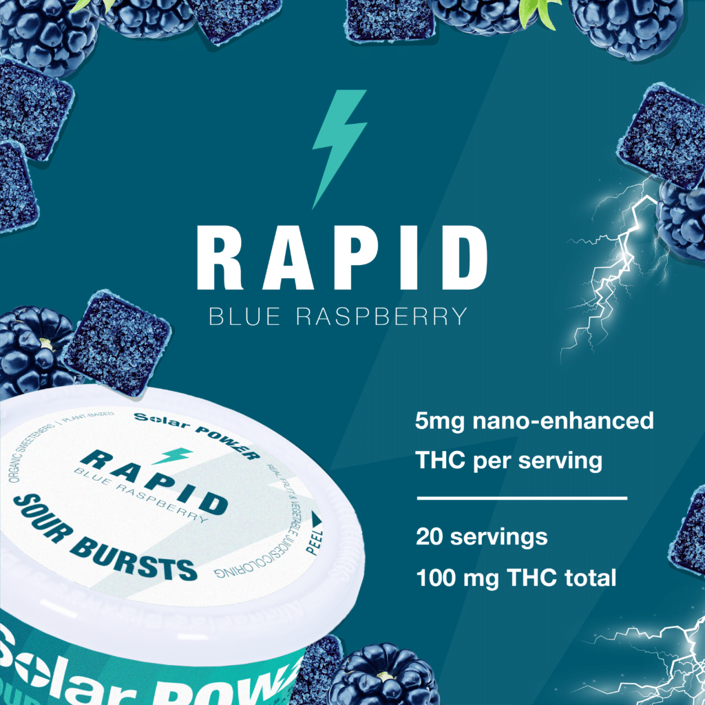 Photograph of product: Solar Power Sour Blue Raspberry - 100mg Nano Gummies - Solar Theraptics