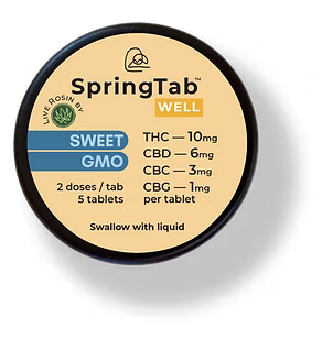 Photograph of Product: SpringTab Well | 10mg THC | 6mg CBD | 3mg CBC | 1mg CBG | 5 pk