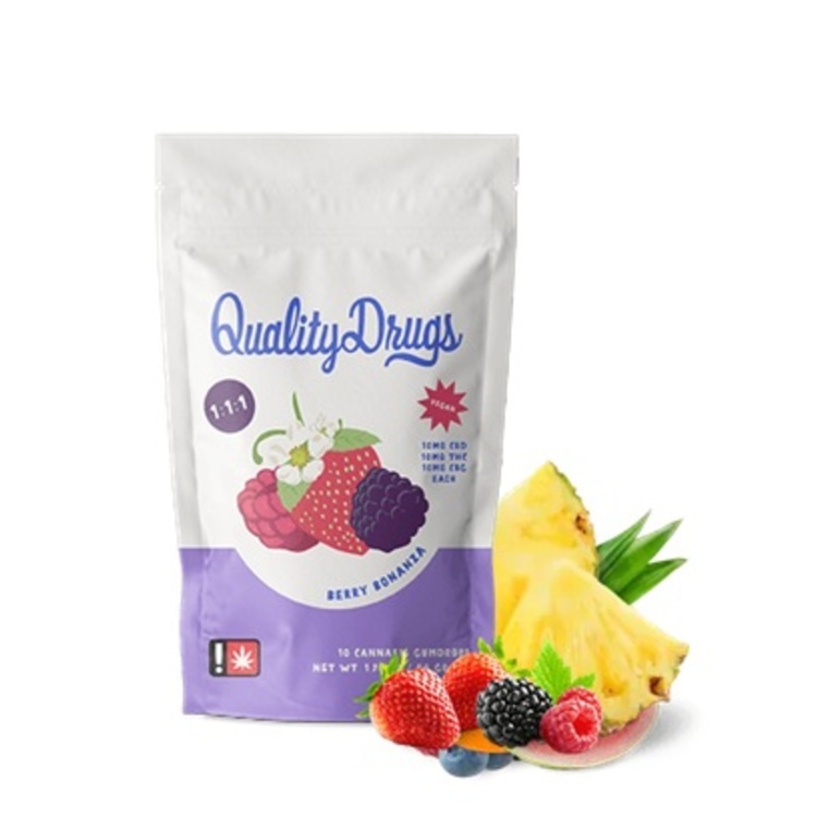 Photograph of product: Berry Bonanza CBG 1:1:1 - 100mg TH-oui 100mg CBD 100mg CBG 10pc Gummies - Quality Drugs