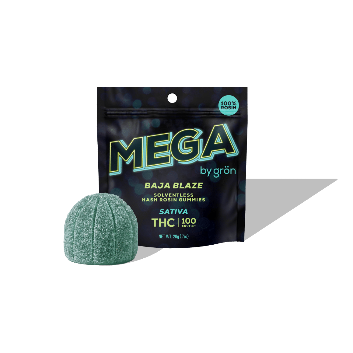 Photograph of product: Grn - Gummies - MEGA Baja Blaze (S) - 100mg (1:1)(TH-oui:CBG)