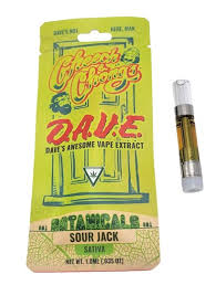Photograph of product: Cheech & Chong | Sour Jack | D.A.V.E Vape Cart Oui'd