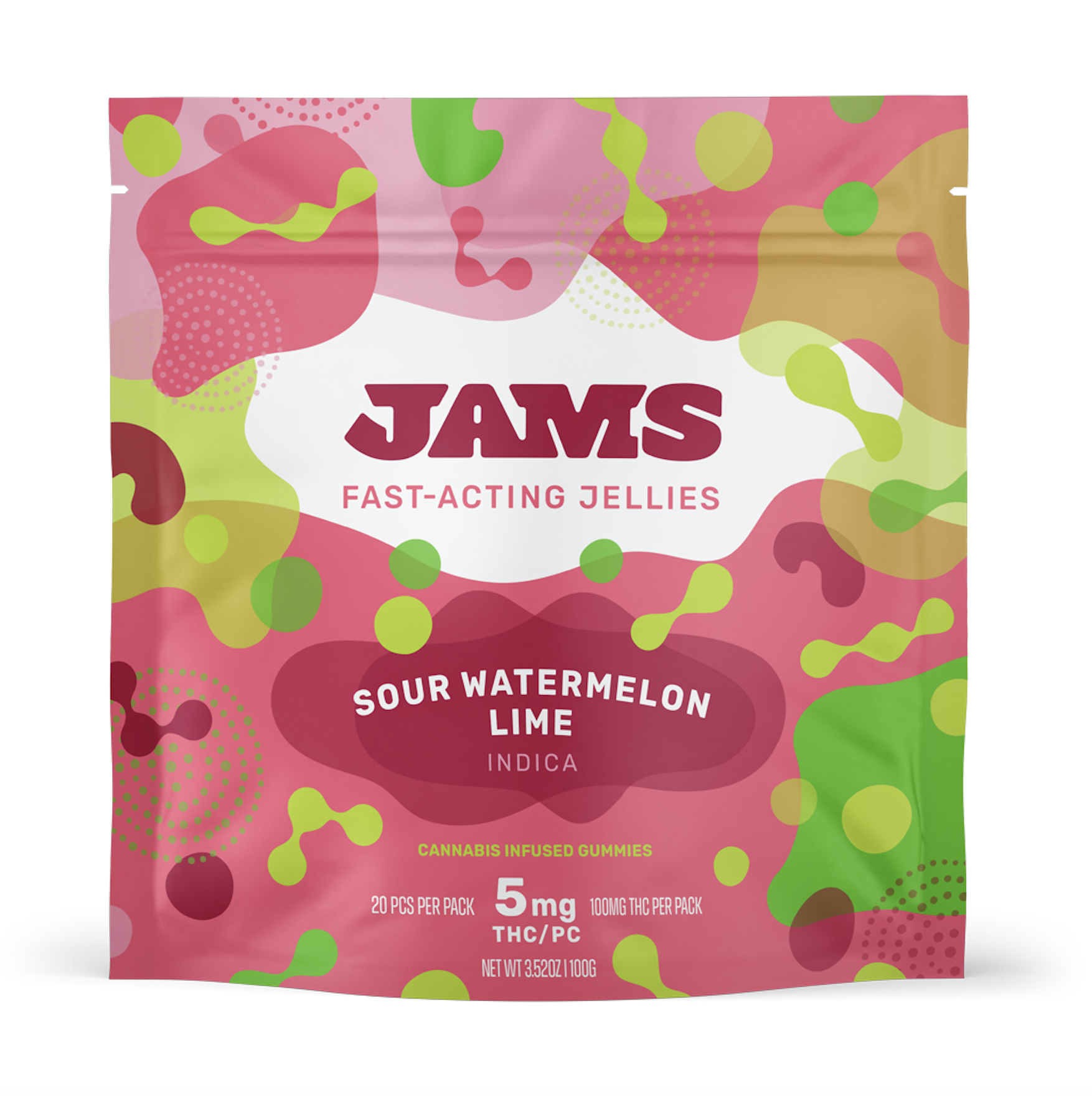 Photograph of product: JAMS  |  Sour Watermelon Lime  |  [20pk x 5mg]  | Edibles | Soft Lozenges | Fast Acting Jelly