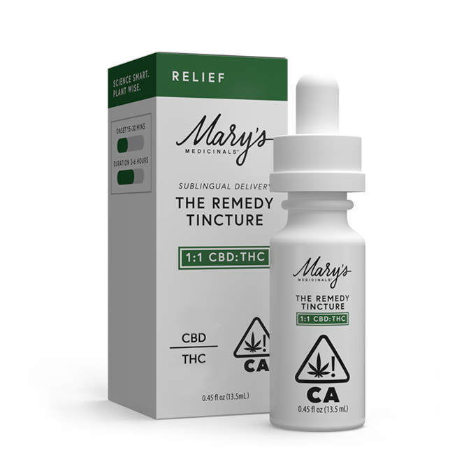 Photograph of product: Mary's Medicinals The Remedy Relief 1:1 200mg TH-oui/CBD Tincture Rec