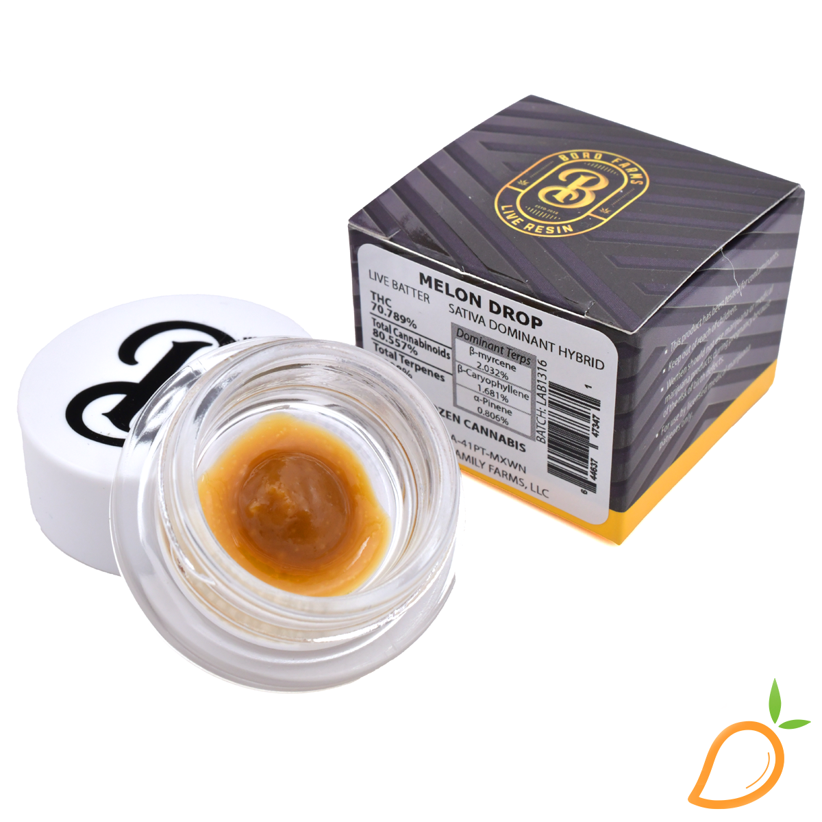 Photograph of product: 1g Melon Drop Live Resin Batter Boro Family Farms