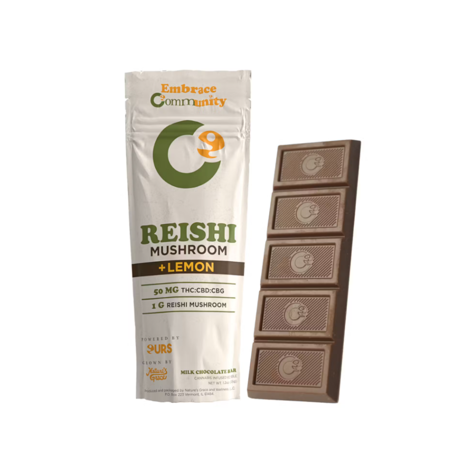 Photograph of product: NGW Community Chocolate - Reishi Mushroom Lemon Milk Chocolate Bar 50mg