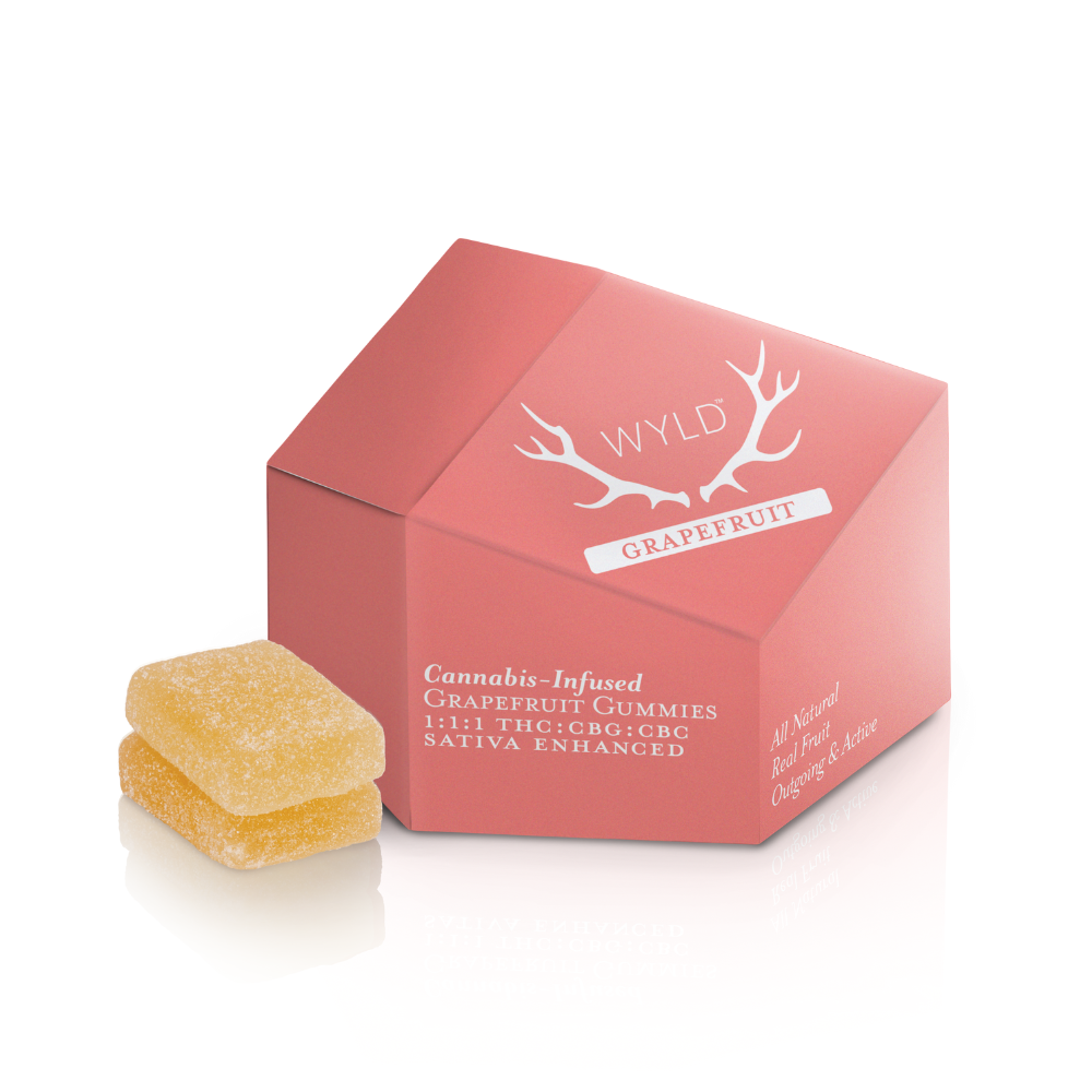 Photograph of product: Grapefruit | 1:1:1 | TH-oui:CBG:CBC | 100mg | Gummies | Wyld