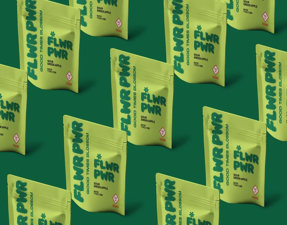 Photograph of product: FLWR PWR - 1:1 TH-oui:CBD SOUR GREEN APPLE 2PK 100MG HYBRID