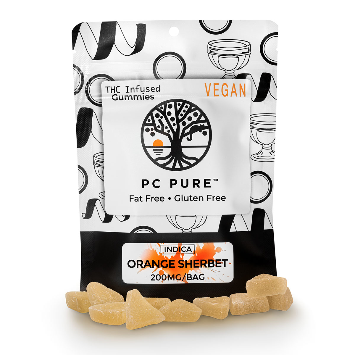 Photograph of product: Pc Pure   10 X 20mg Gummies   Orange Sherbet