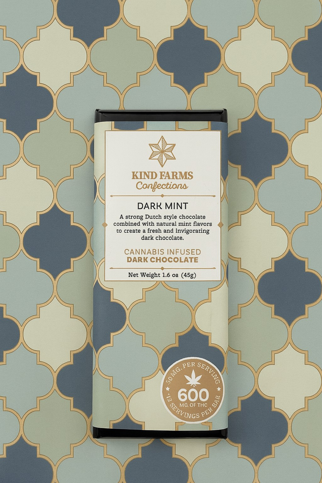 Photograph of product: 600mg KF Dark Mint Chocolate Bar