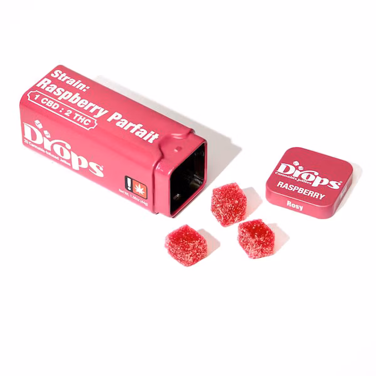 Photograph of product: RASPBERRY ROSIN DROPS | CALM ENERGY | 2:1 | TH-oui:CBD | 20PK | 100MG