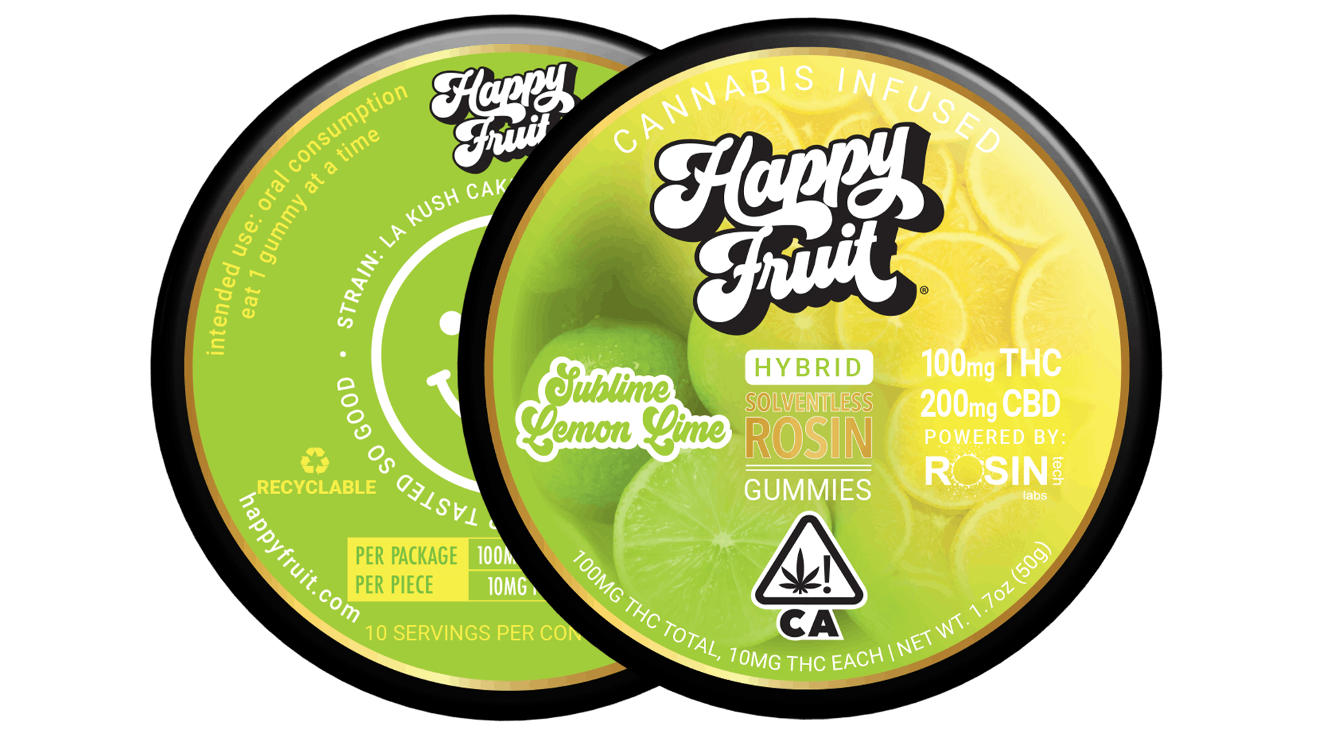 Photograph of product: Happy Fruit Sublime Lemon Lime 2:1 Solventless Live Rosin Gummies 10pk 100mgTH-oui/200mgCBD