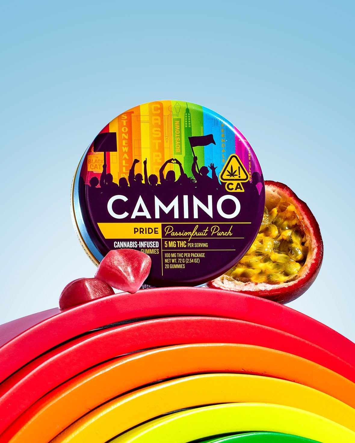 Photograph of product: Camino Gummies Pride Passionfruit Punch 100mg   100 Mg