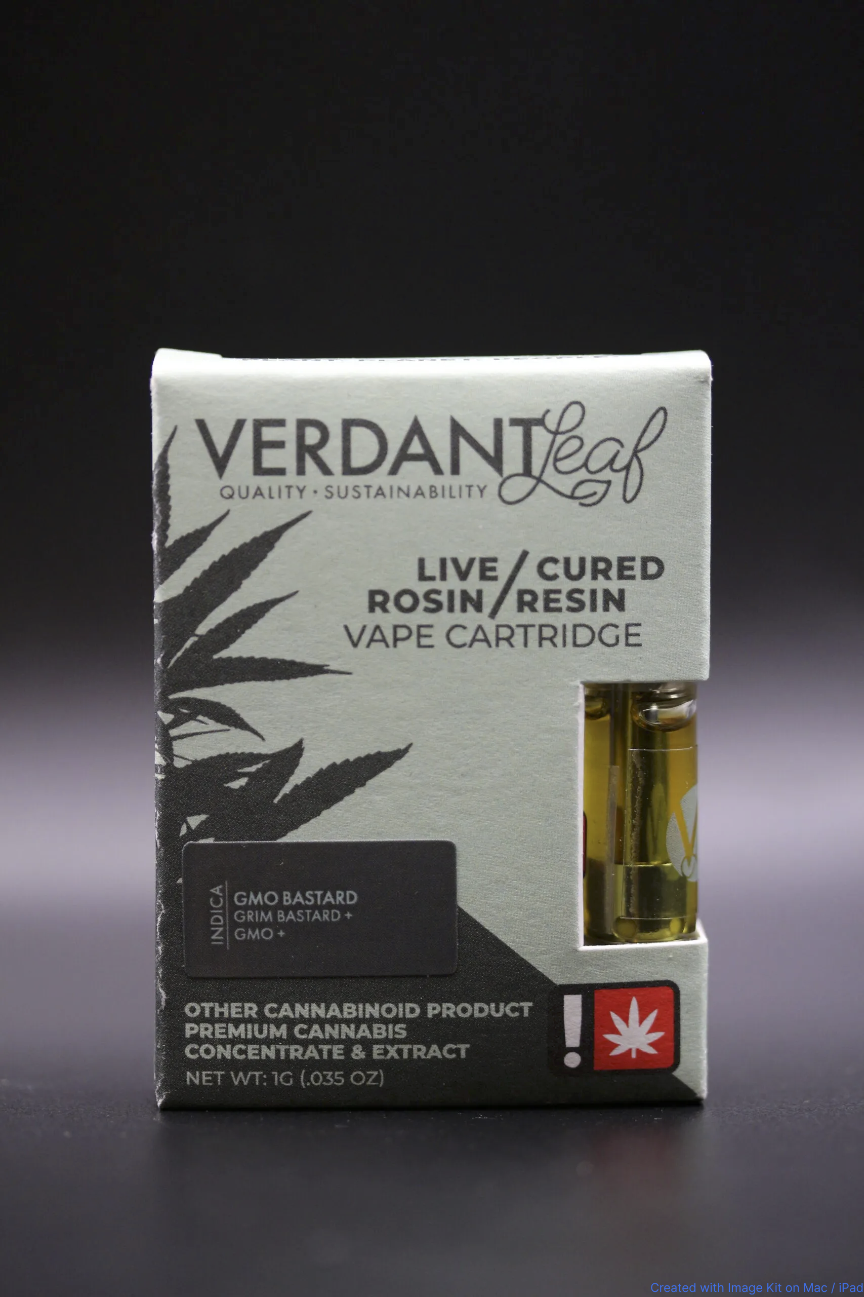 Photograph of product: Divine Sabbath Rosin + Cured Blend - Cartridge - Verdant Leaf
