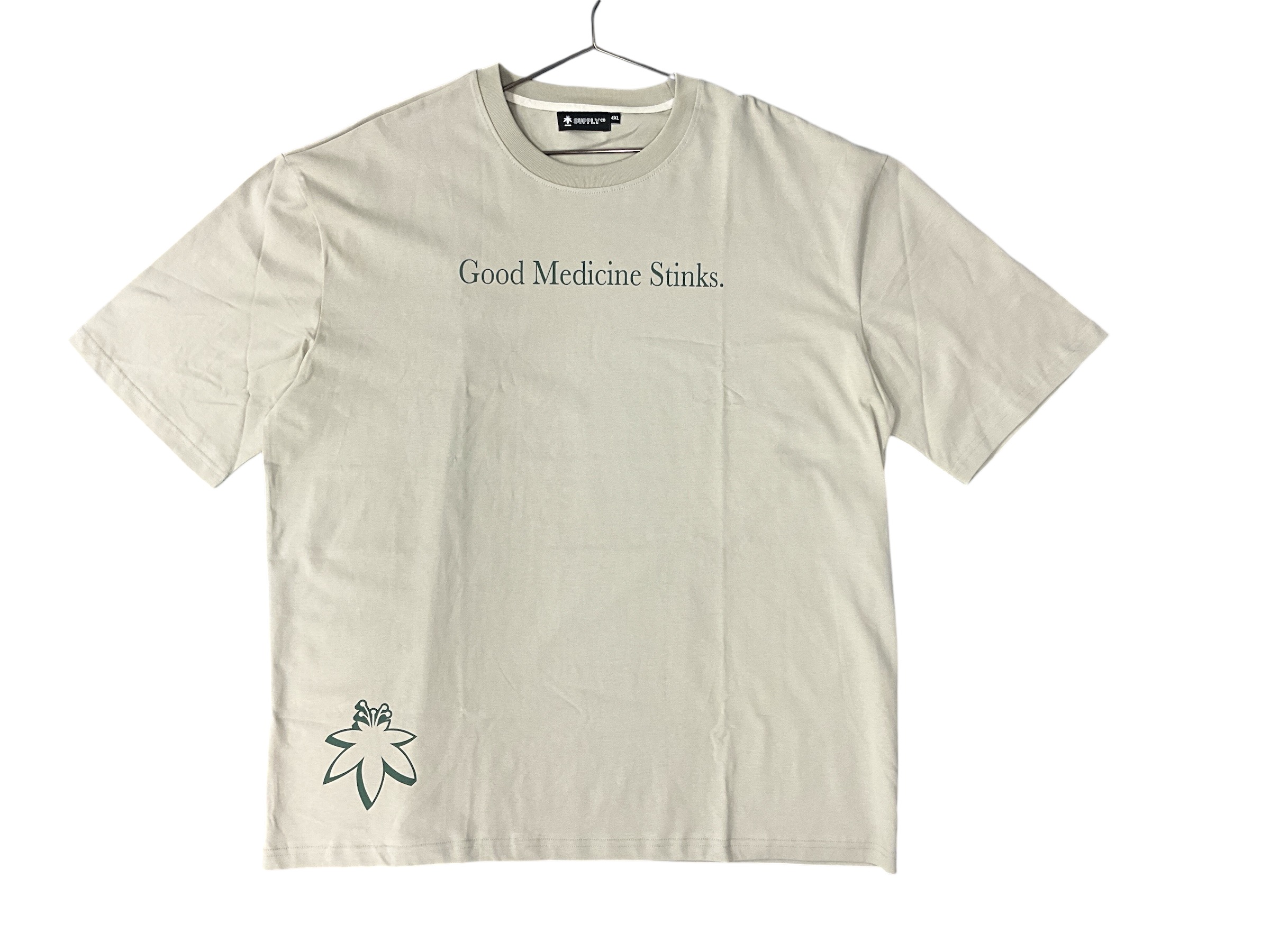 Photograph of product: The Flowery Good Medicine Tan Green T Shirt