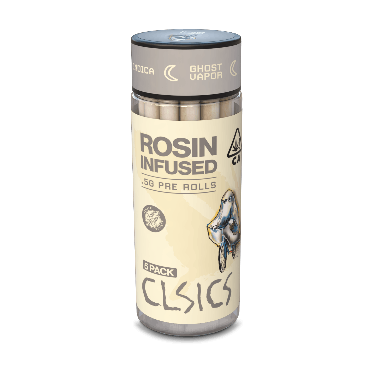 Photograph of product: CLSICS - Ghost Vapor Rosin Infused Preroll 5pk - 2.5g