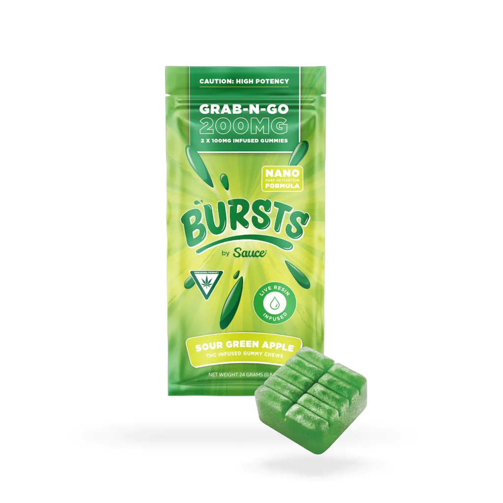 Photograph of product: Sauce - Gummies - 200mg Live Resin - Sour Green Apple