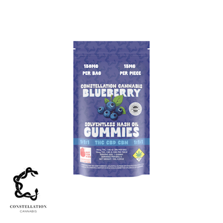 Photograph of product: 1:1:1 Blueberry Gravity Gummies 5-pack | 150mg