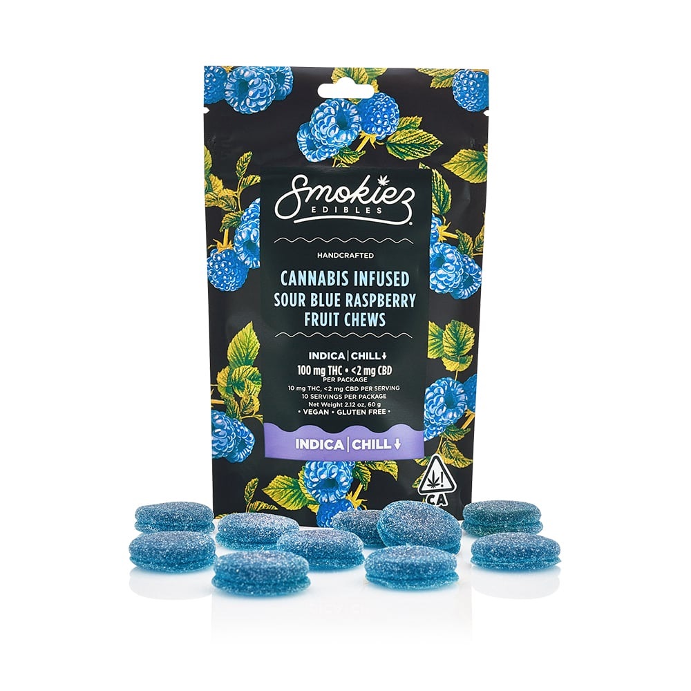 Photograph of product: Smokiez Sour Blue Raspberry Oui'd Gummies 10mg x 10-Pack