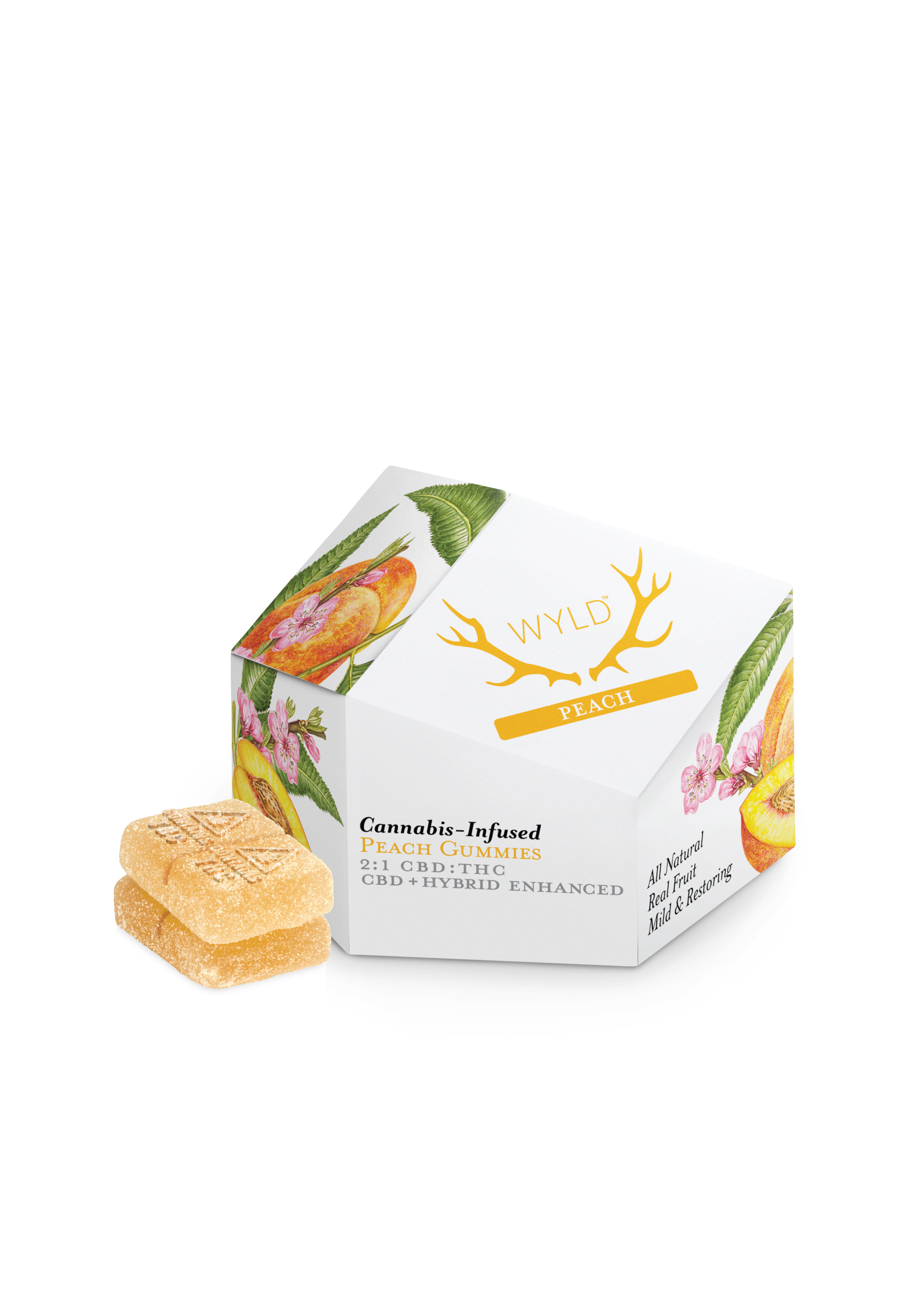 Photograph of product: WYLD Peach Hybrid Enhanced 2:1 CBD:TH-oui Gummies 5mg 20pk