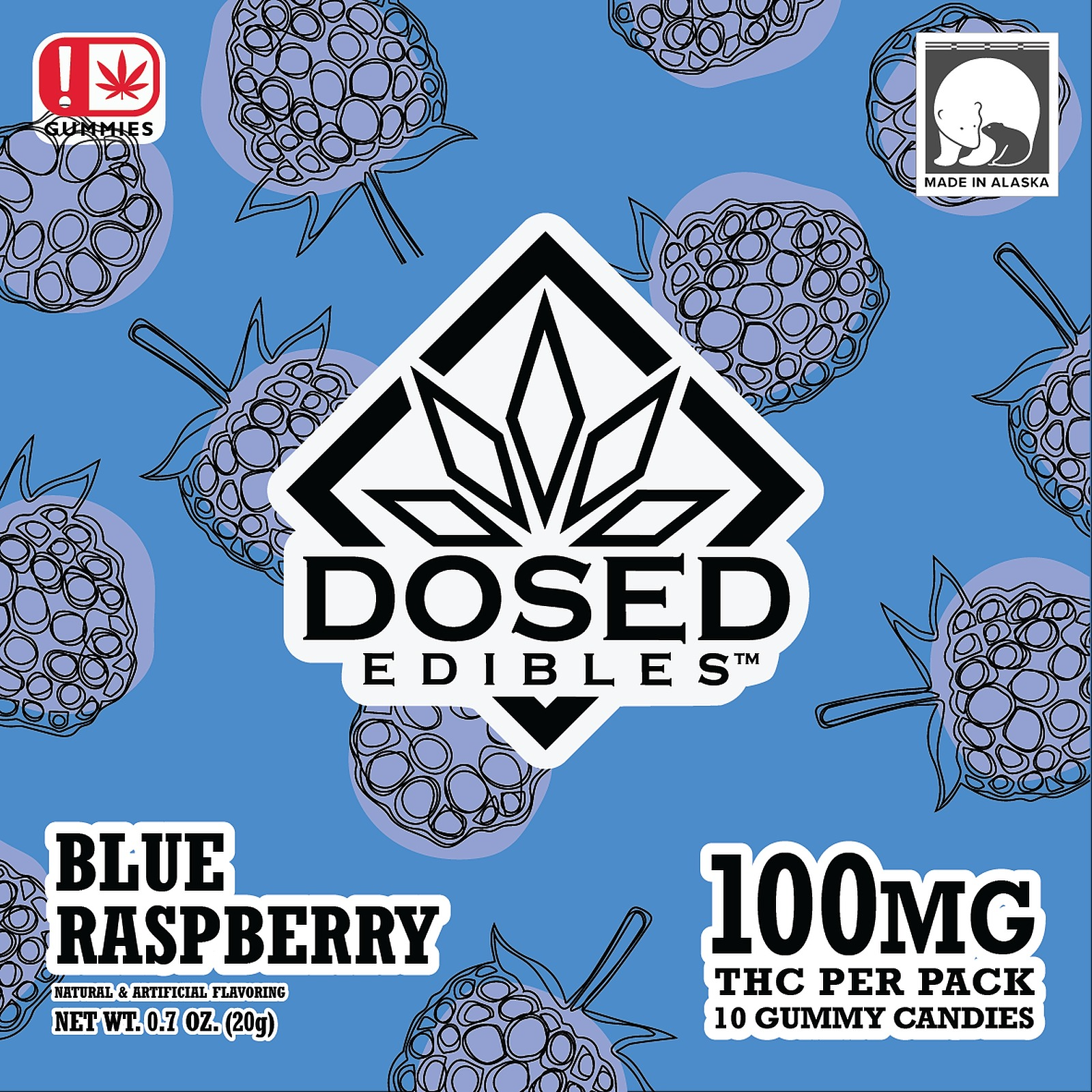 Photograph of product: Blue Raspberry 100mg Gummies By Dosed Edibles