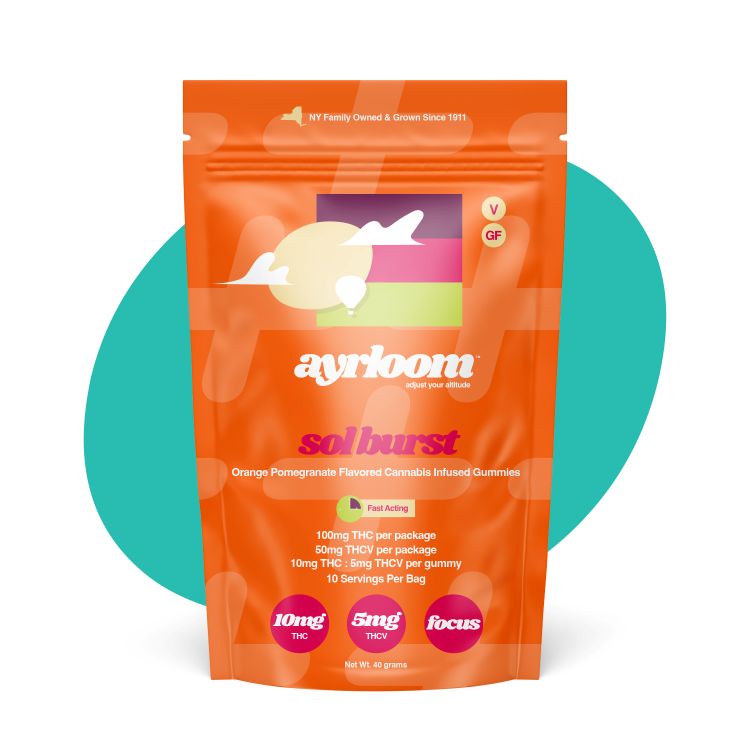 Photograph of product: Ayrloom | Orange Pomegranate "Sol Burst" Gummies | 2:1 TH-oui TH-ouiV 100MG