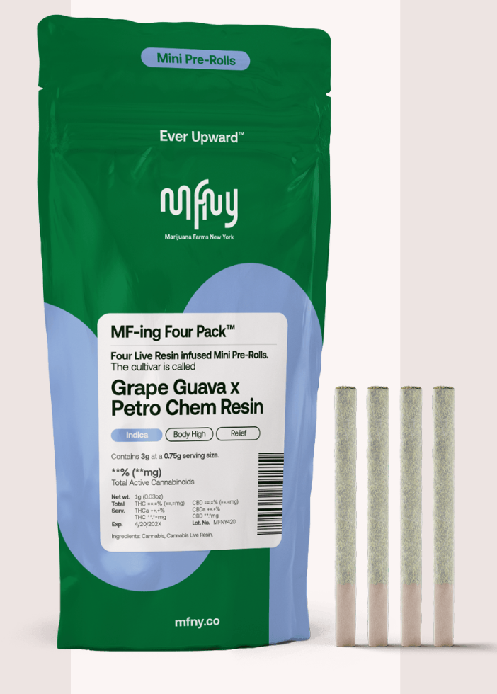 Photograph of product: MFNY | Live Resin Infused Preroll 4 Pack | Grape Guava X Petro Chem
