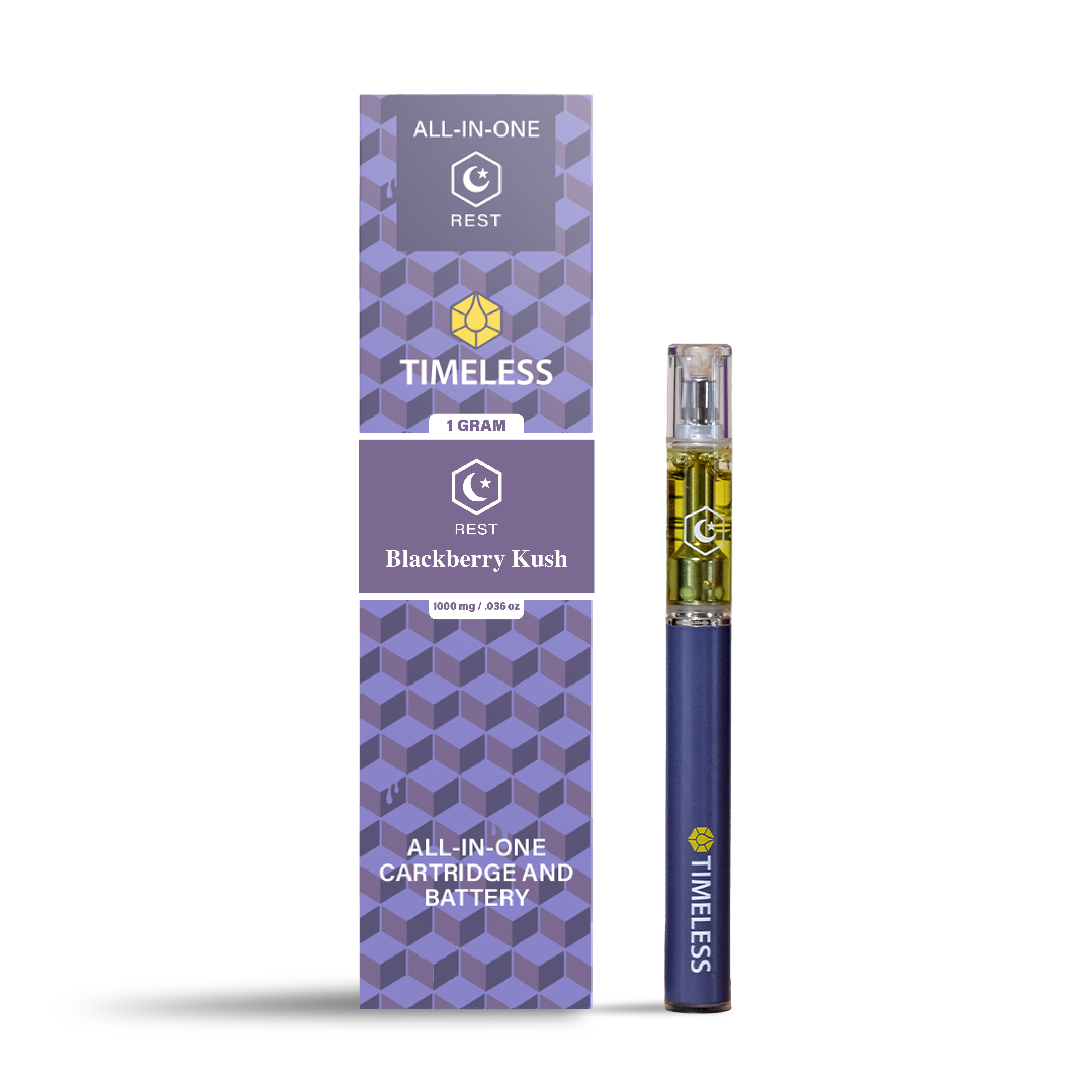Photograph of product: Timeless All-in-One Blackberry Kush Rest Cartridge | 1g