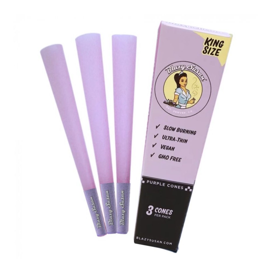 Photograph of product: Rolling Papers | Blazy Susan | King Size Cones 3pk | Purple