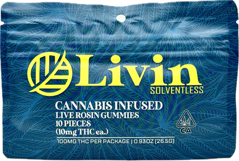 Photograph of product: Banana Cream 100mg Live Rosin 10 Pack Gummies - Livin Solventlness
