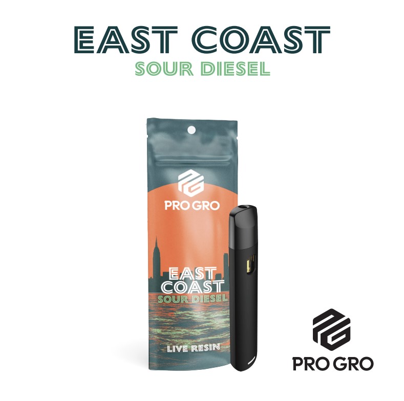 Photograph of product: East Coast Sour Diesel Live Resin Disposable Cartridge | Pro Gro | 1g (2/$60)