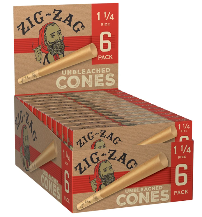 Photograph of product: Zig Zag Unbleached Pre-Rolled Cones 1 1/4" | 6 Cones