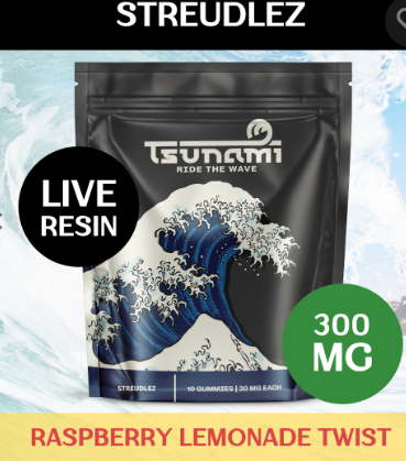 Photograph of product: TSUNAMI 300MG STREUDLEZ LIVE RESIN GUMMIES