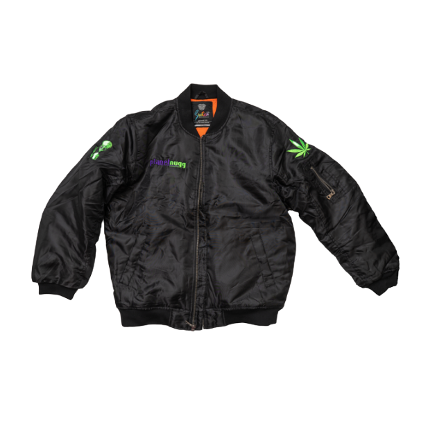 Photograph of product: Black Satin Embroidered Bomber Jacket - XL