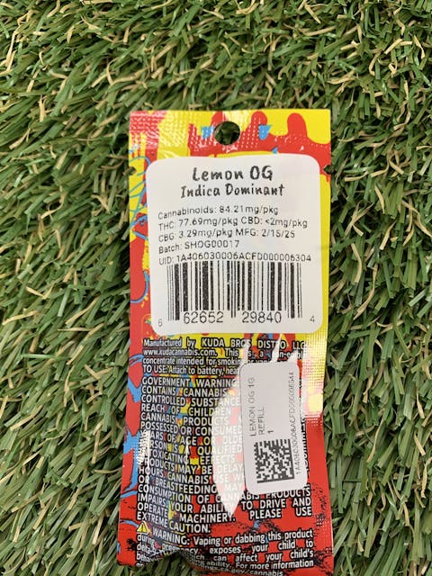 Photograph of product: LEMON OG 1G REFILL - 