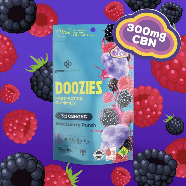 Photograph of product: 10pk Nano Doozies Blackberry Punch 3:1 CHILL (300mg CBN 100mg TH-oui) gr