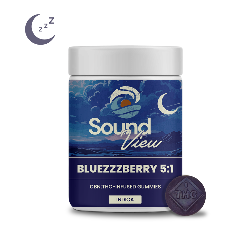 Photograph of product: SoundView BlueZZZberry 5:1 CBN Gummies T93.8 C486.8 (I) 20 Pack - 00097