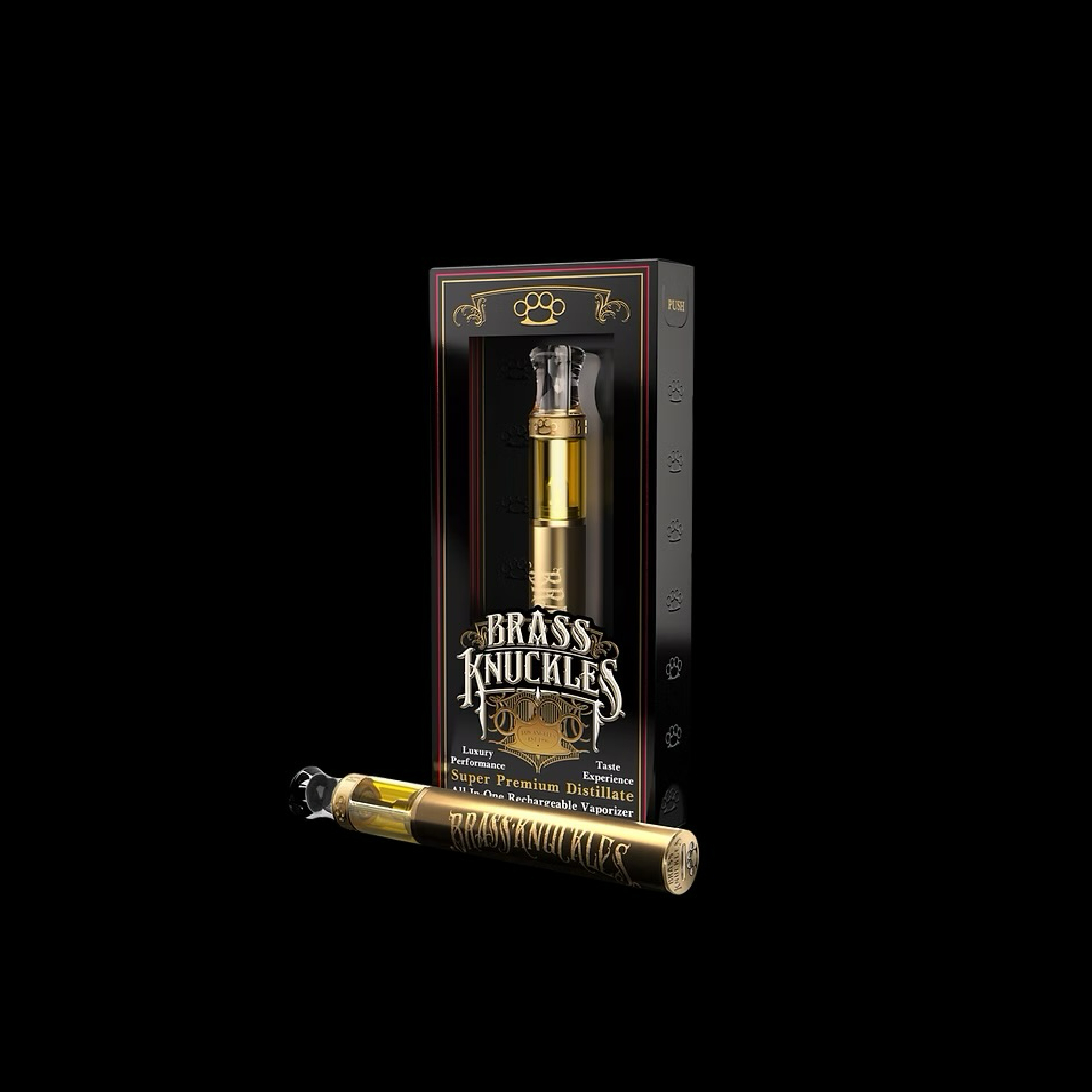 Photograph of product: Brass Knuckles | 1g Super Premium Distillate AIO Vape | East Coast Sour Diesel