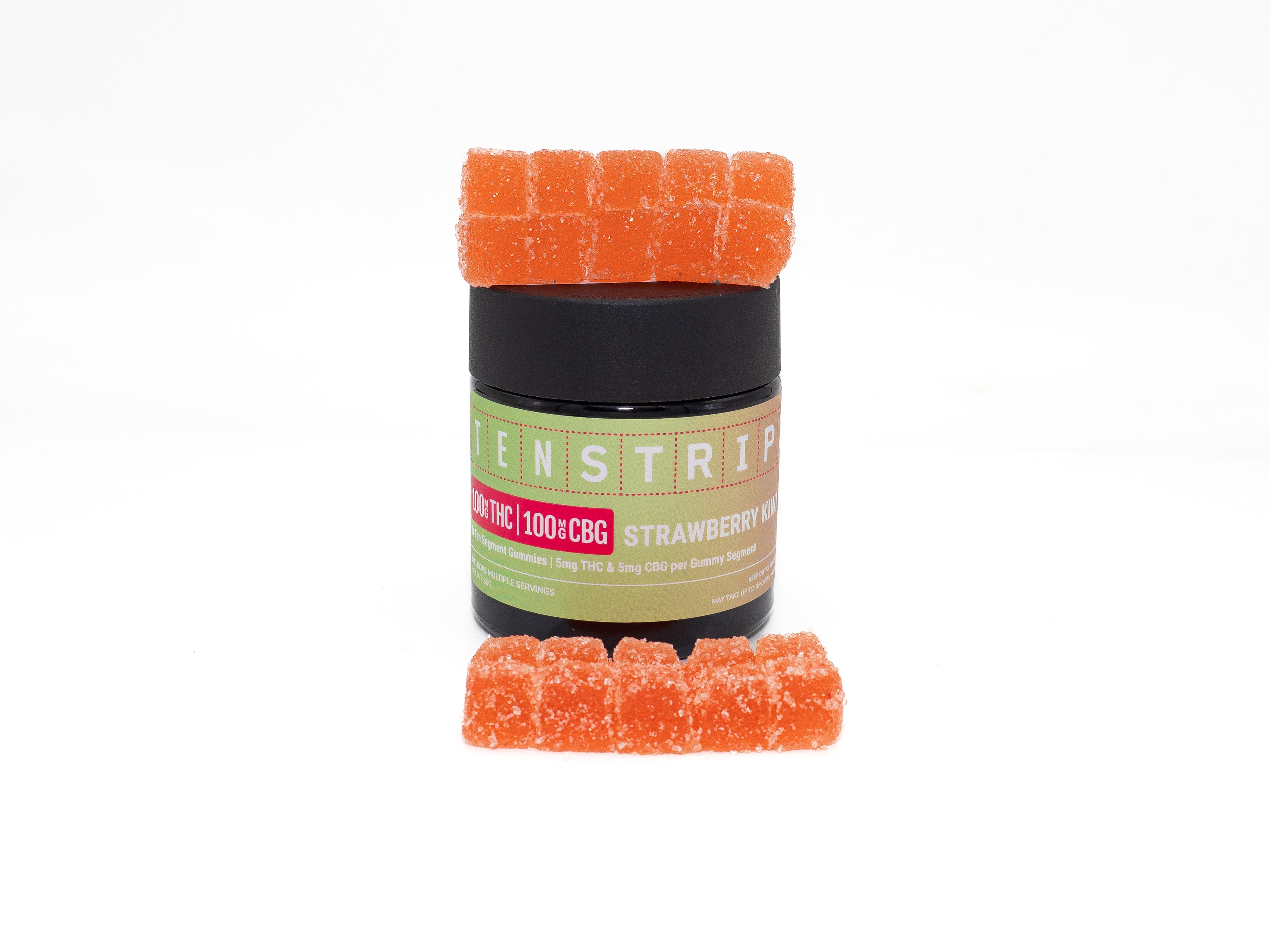 Photograph of product: 10 Stripz 1:1 CBG:TH-oui Dist. Gummy - Strawberry Kiwi - 5mg(20ct.)