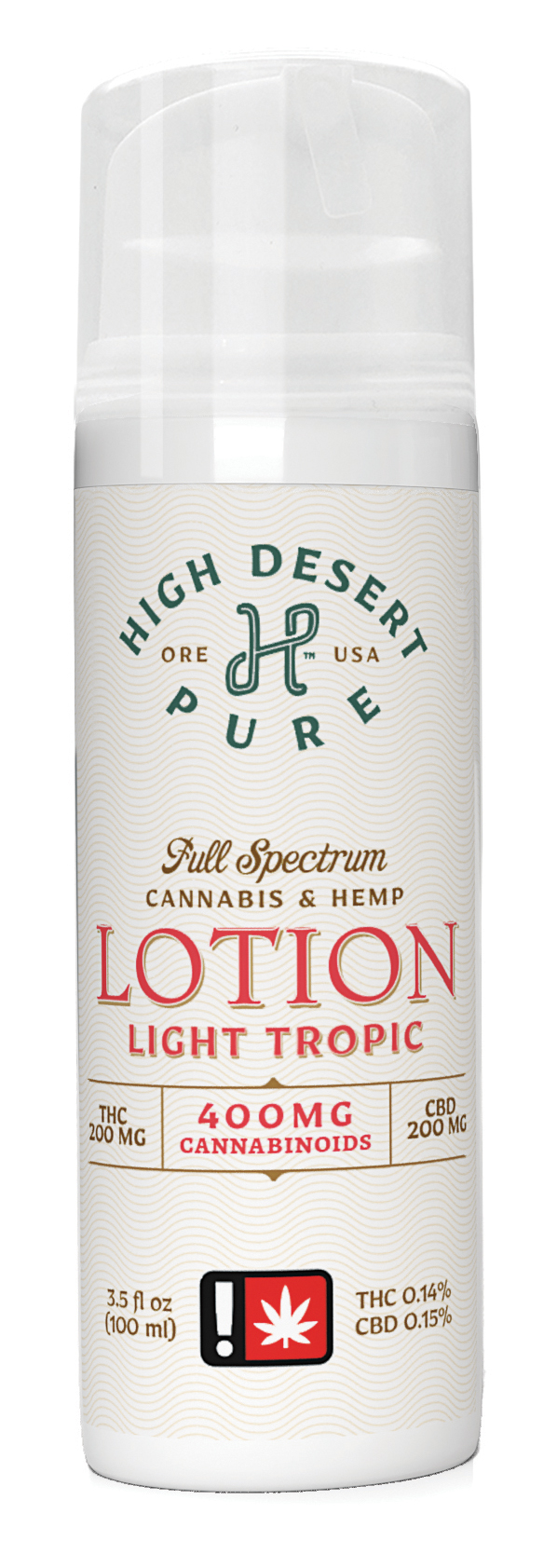 Photograph of product: High Desert Pure Light Tropic 1:1:1 TH-oui:CBD:CBG Blend Lotion