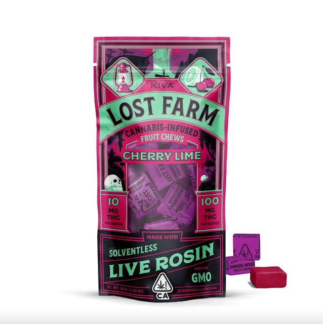 Photograph of product: Cherry Lime Lost Farm Chews 100mg GMO - 