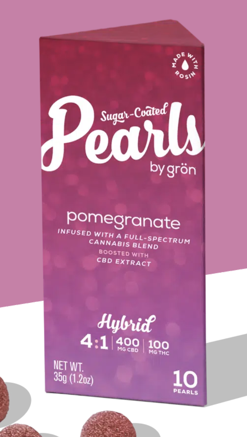 Photograph of product: Grn | 100mg 4:1 Gummies | Pearls | Pomegranate