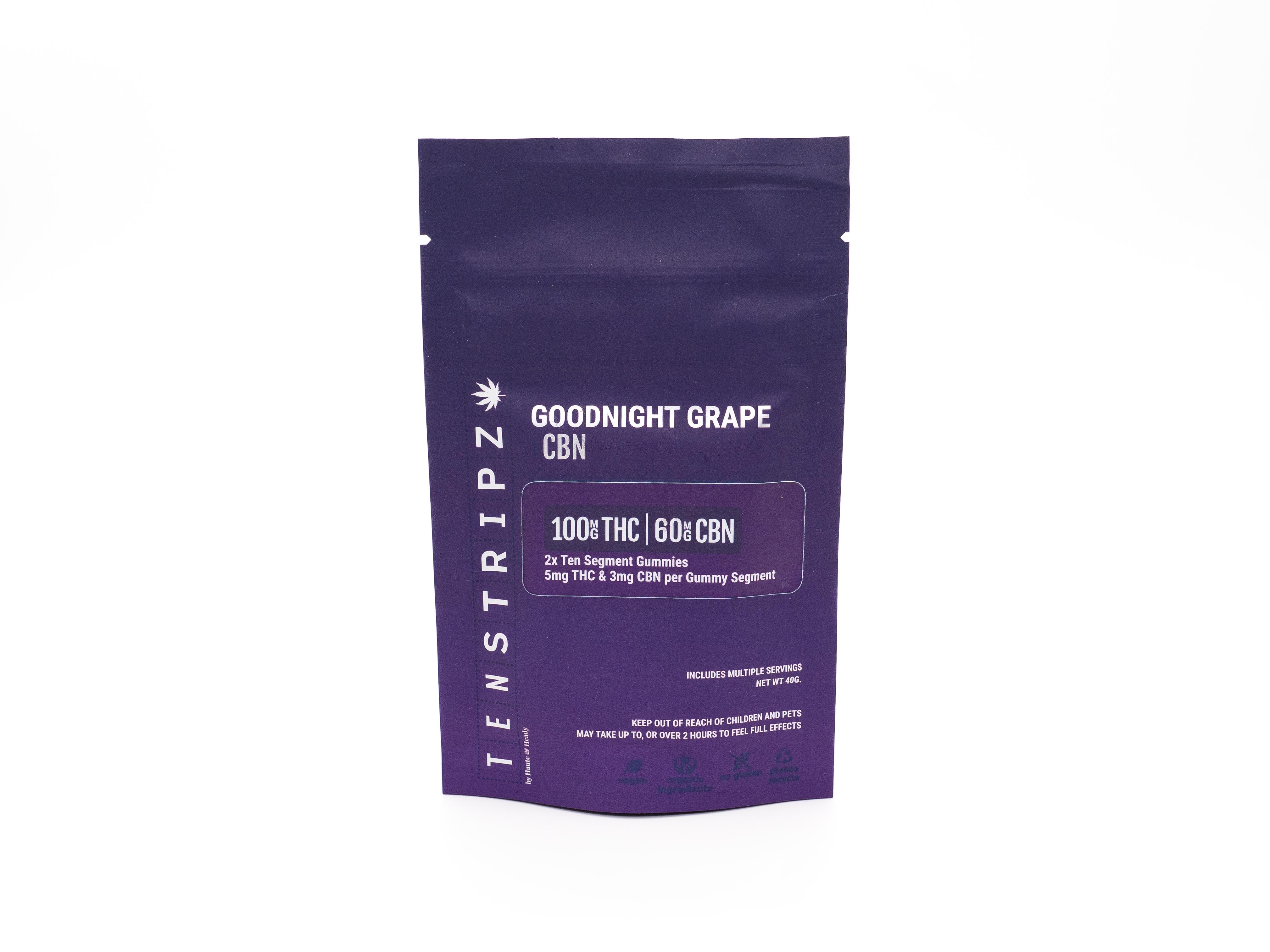 Photograph of product: 10 Stripz TH-oui + CBN 1:.3 Dist. Gummy - Goodnight Grape - 5mg(20ct.)