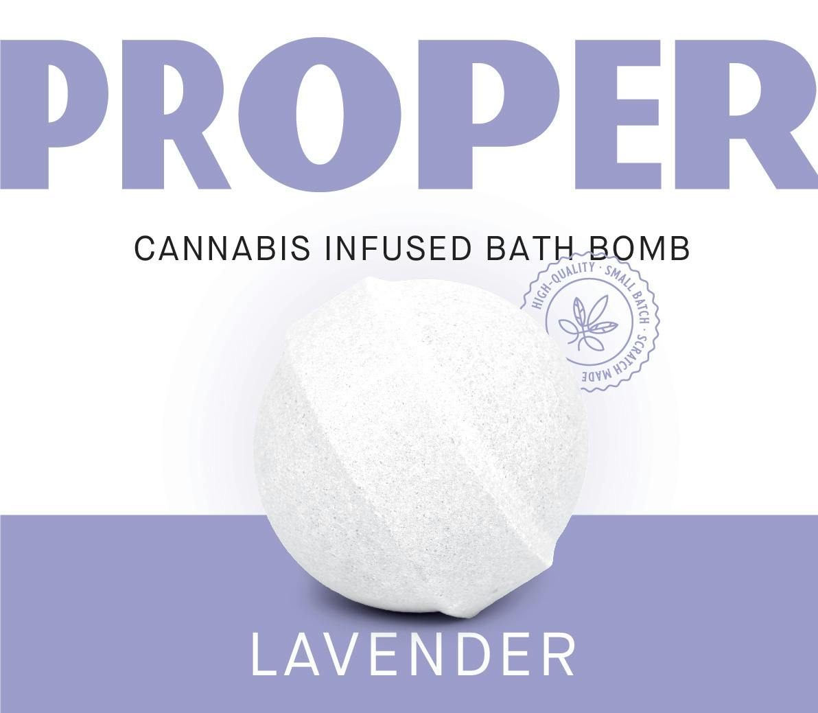 Photograph of product: Proper 1:1 CBD:TH-oui Bath Bomb Lavender