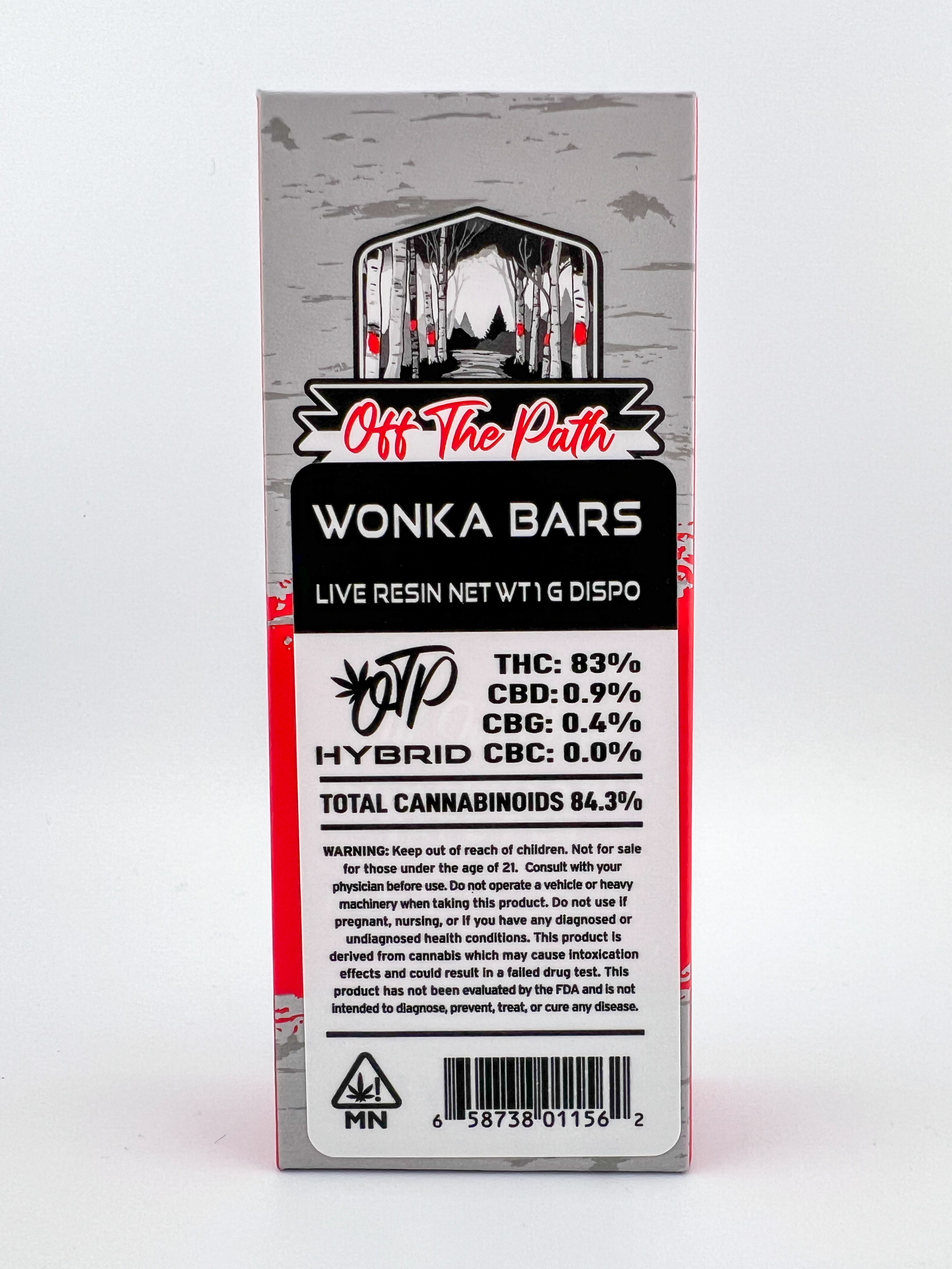 Photograph of product: Off The Path - Wonka Bars - Hybrid - 1g Live Resin Disposable Vape