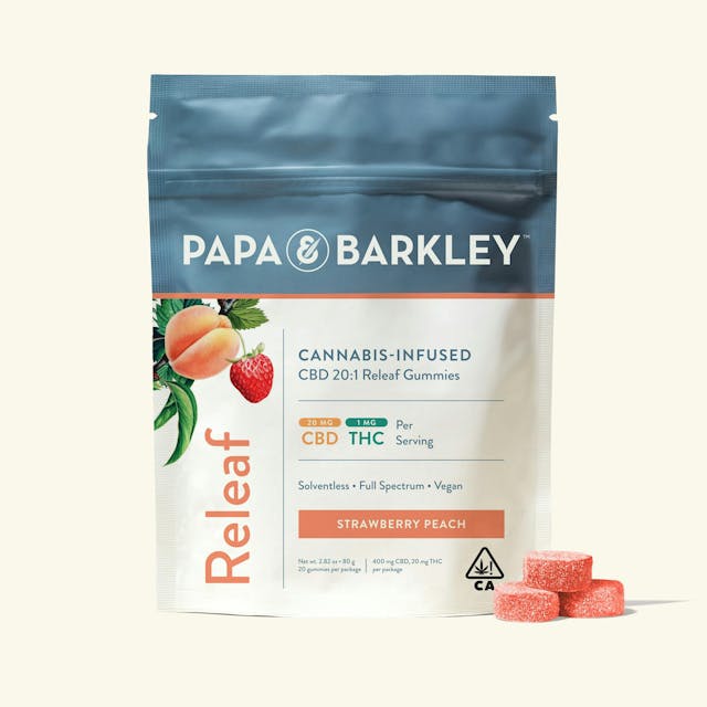 Photograph of Product: Strawberry Peach 20:1 Releaf Gummy - 