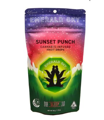 Photograph of product: Emerald Sky Hard Fruit Drops Sleep Sunset Punch 100MG