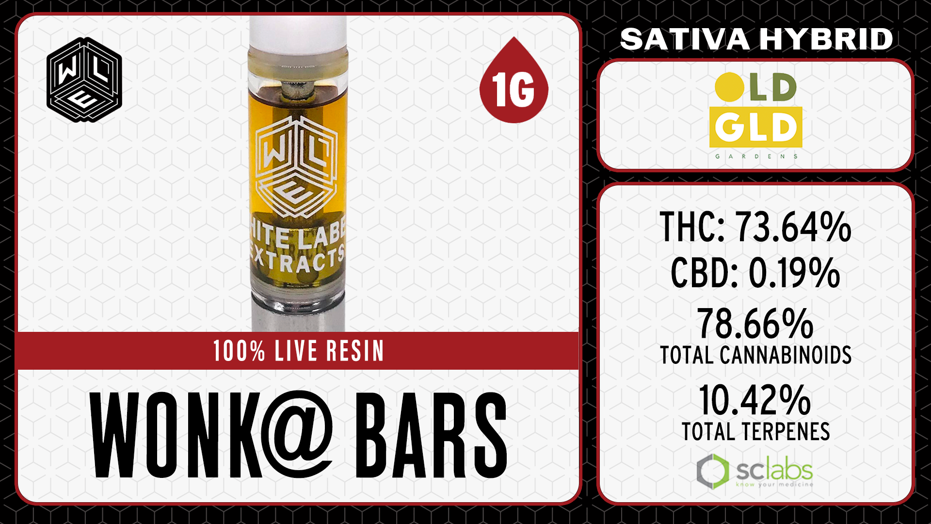 Photograph of product: Cartridge - White Label Extracts - 1g Live Resin - Wonk@ Bars